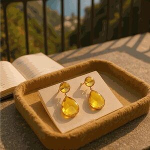 Teardrop Gemstone Citrine Drop Earrings